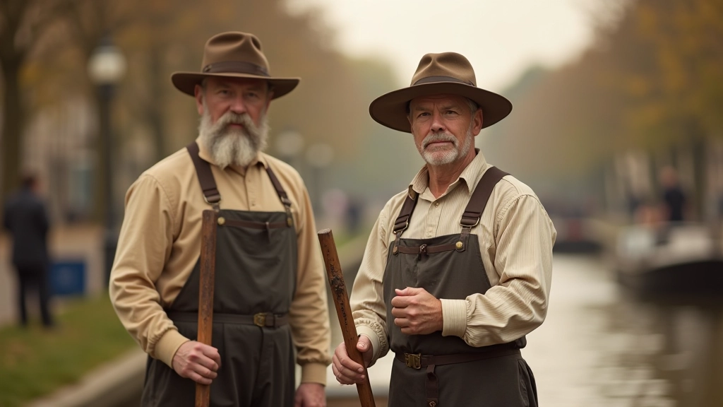 Victorian-era canal workers and laborers in period dress, historical illustration style photograph, vintage aesthetic